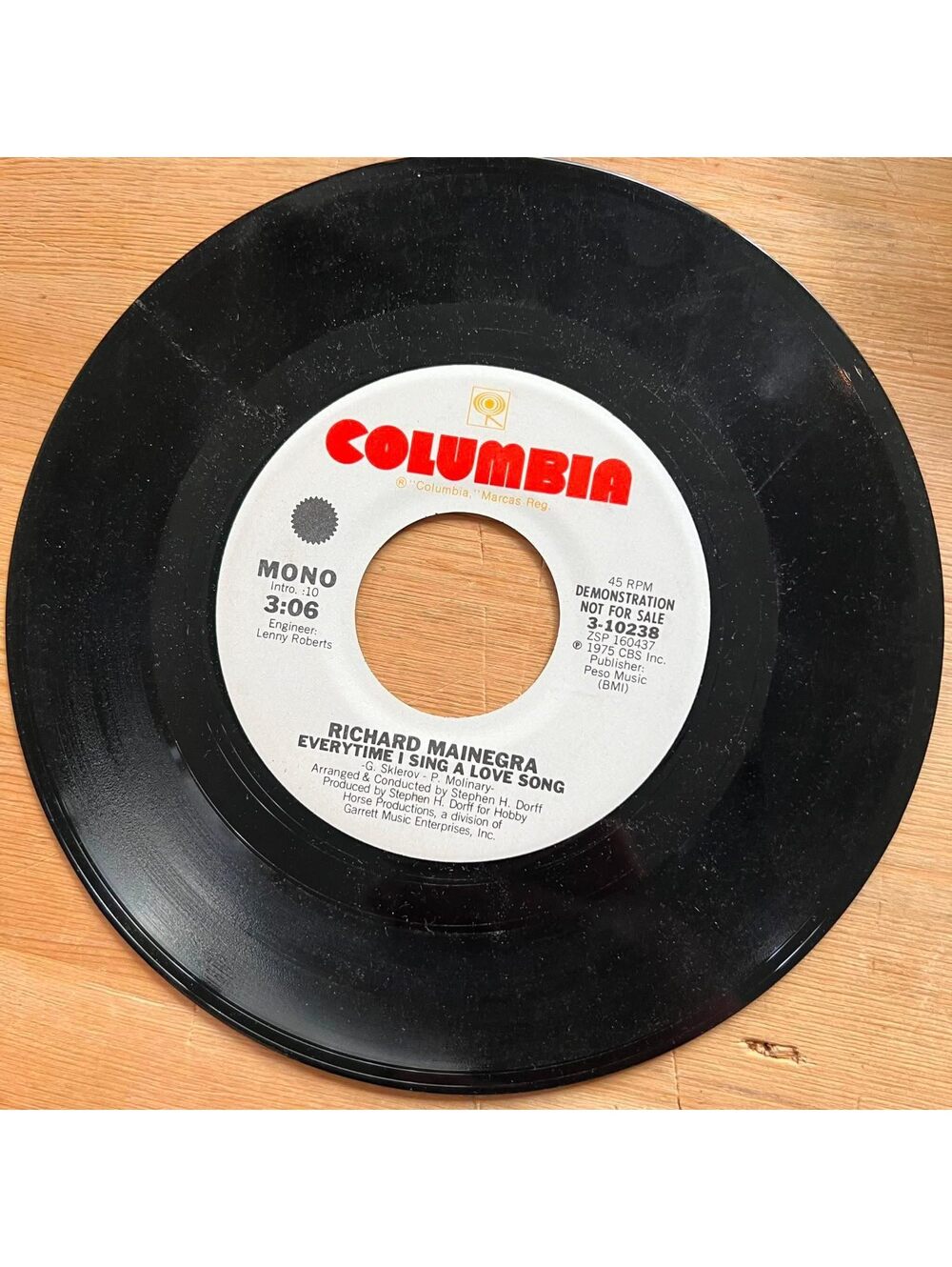 Richard Mainegra - Everytime I Sing a Love Song 45rpm VG+ R10